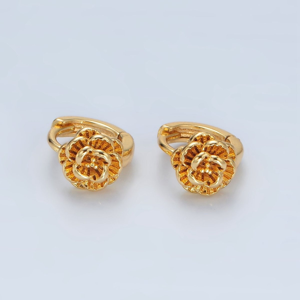 24K Gold Filled 9mm Rose Flower Cartilage Huggie Earrings | T213 - DLUXCA