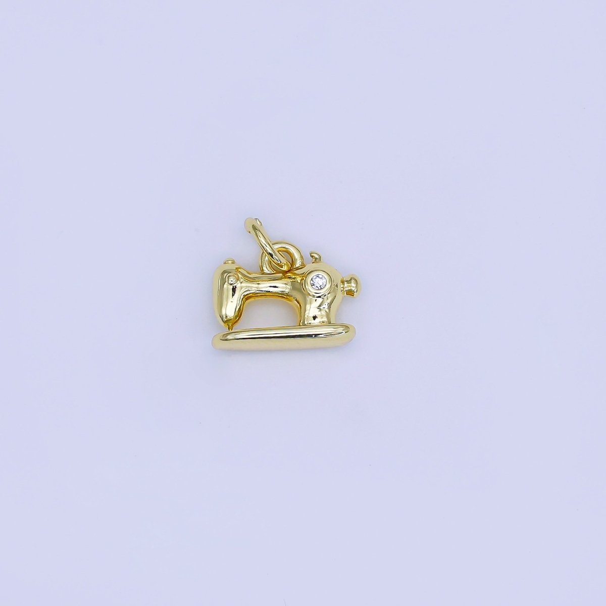 24K Gold Filled 9mm Round CZ Tiny Sewing Machine Pendant | AJ318 - DLUXCA