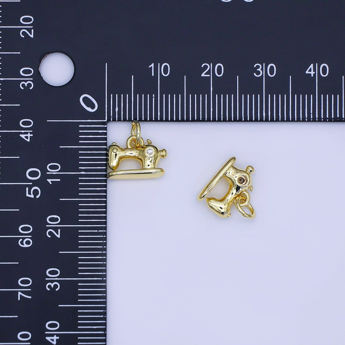 24K Gold Filled 9mm Round CZ Tiny Sewing Machine Pendant | AJ318 - DLUXCA