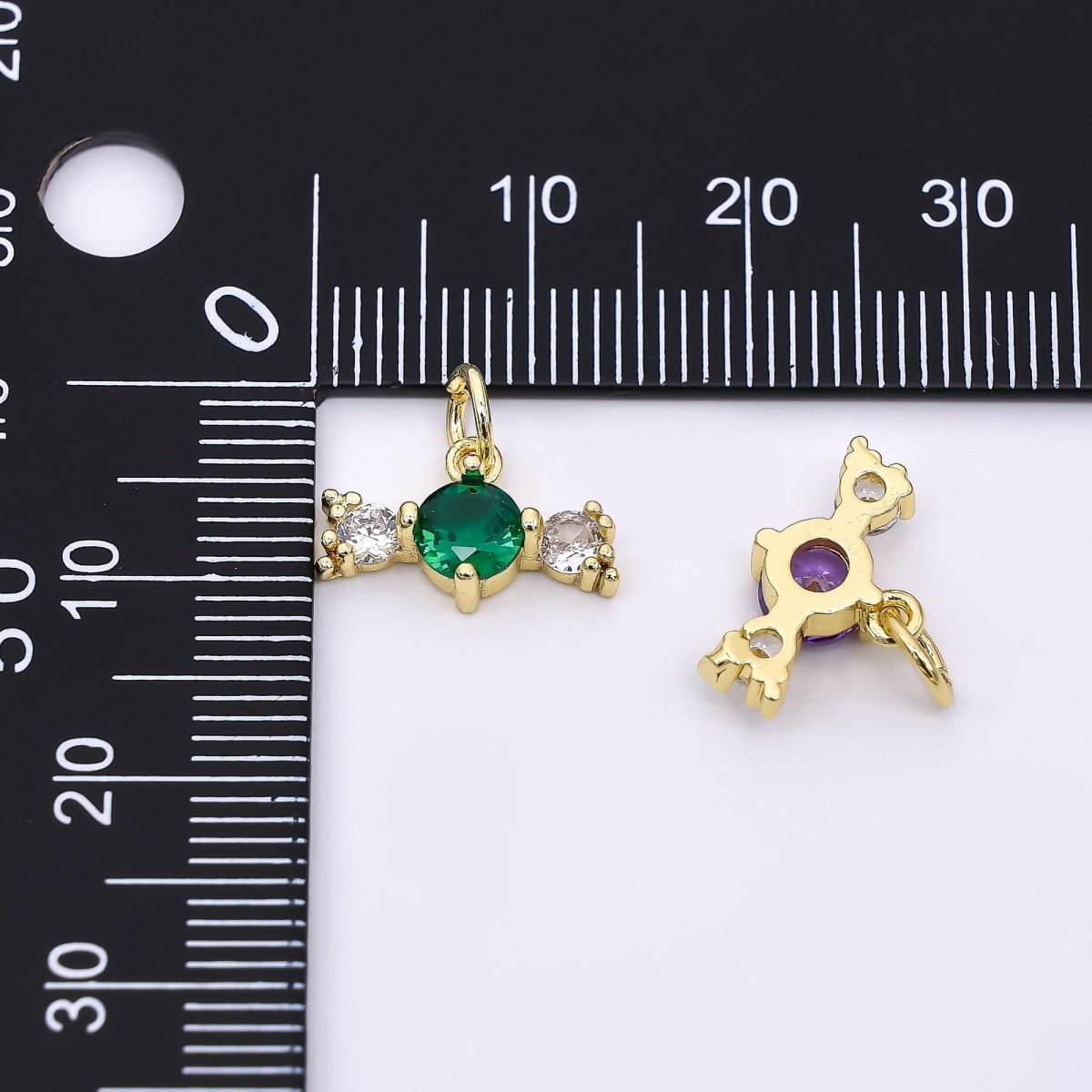 24K Gold Filled 9mm Royal Blue, Green, & Purple Round Clear Candy Bar CZ Charm | AJ - 502 - DLUXCA