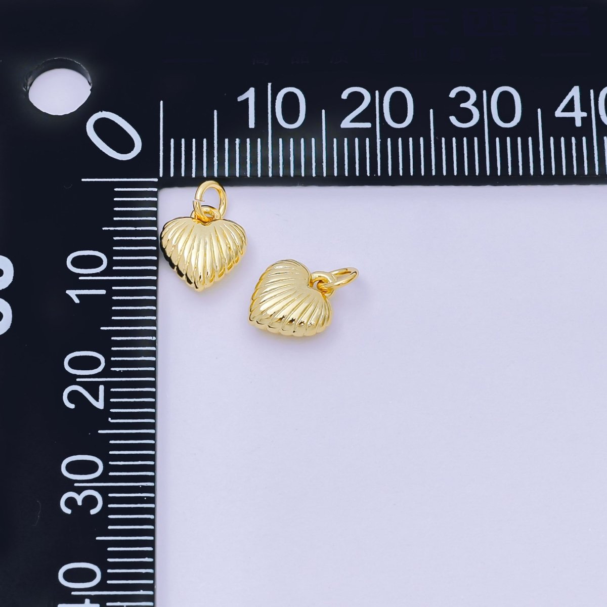 24K Gold Filled 9mm Stripes Textured Puffy Heart Love Charm | D - 124 - DLUXCA