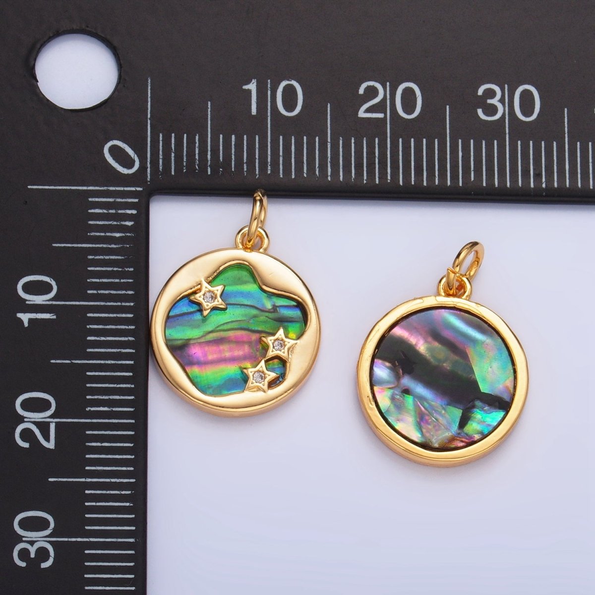 24K Gold Filled Abalone CZ Star Galaxy Stamped Charm | AC1464 - DLUXCA