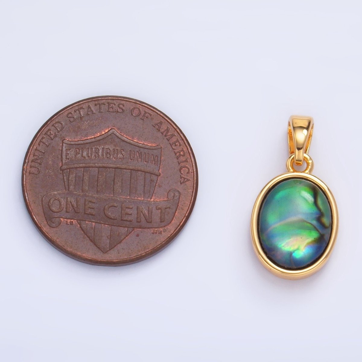 24K Gold Filled Abalone Gemstone Oval Pendant | AA1019 - DLUXCA