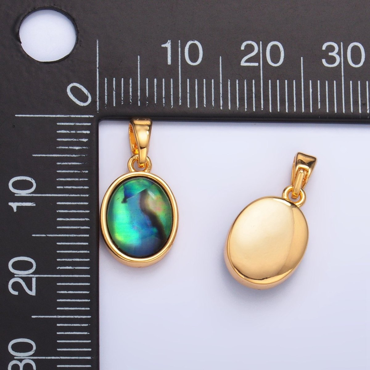 24K Gold Filled Abalone Gemstone Oval Pendant | AA1019 - DLUXCA