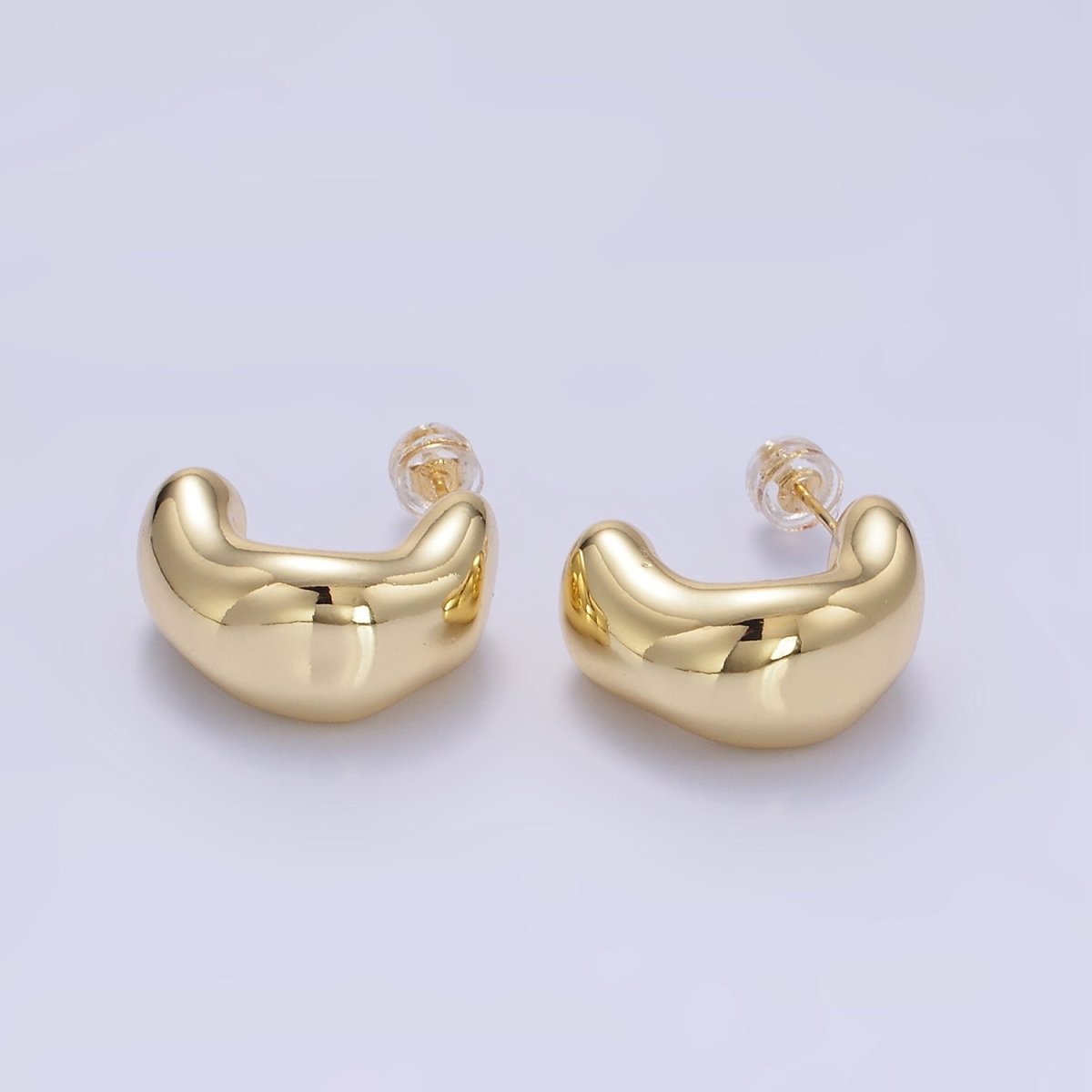 24K Gold Filled Abstract Wide Band C-Shaped Hoop Earrings | P135 - DLUXCA