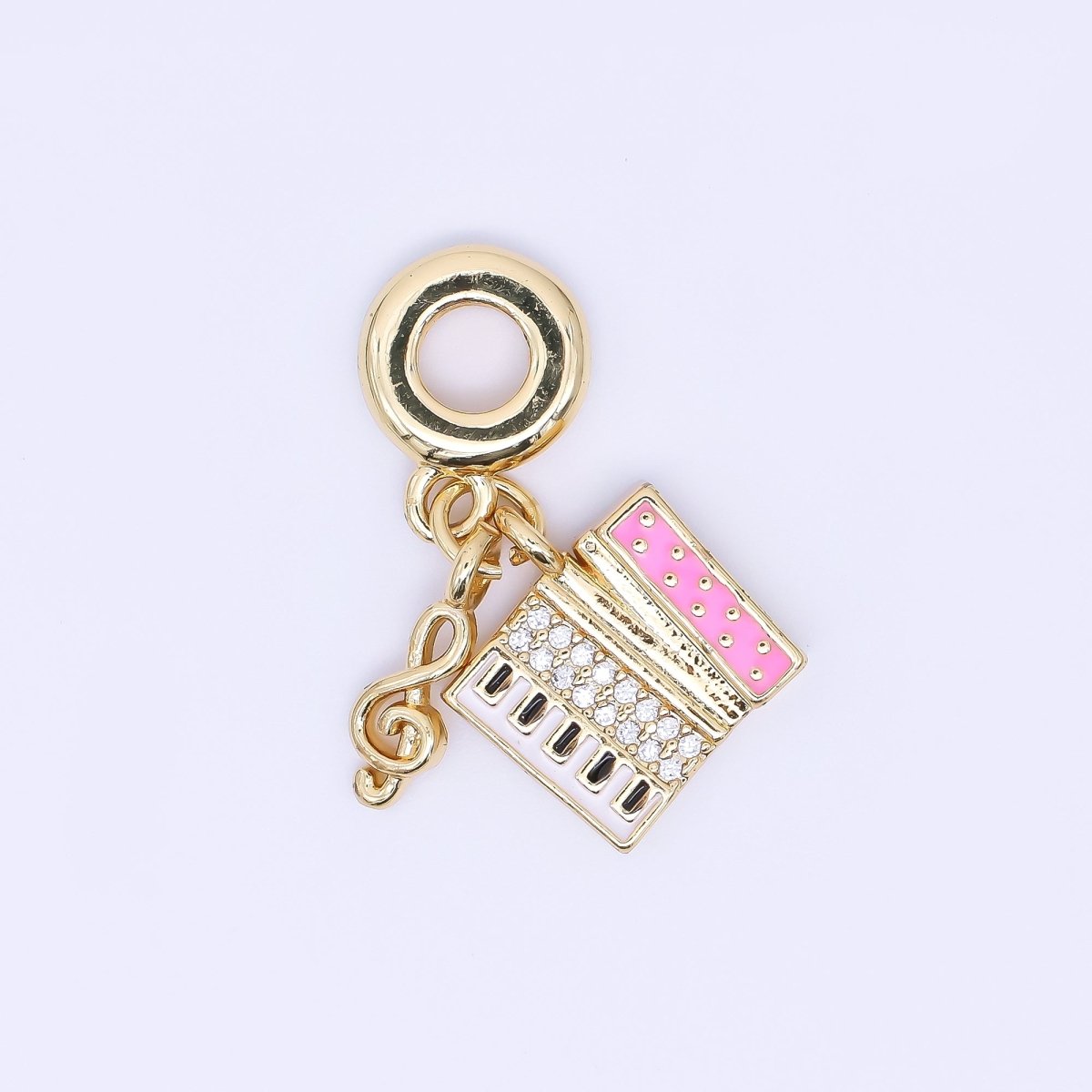 24K Gold Filled Accordion Music Instrument Micro Paved CZ Enamel Drop Charm | AC1642 - DLUXCA