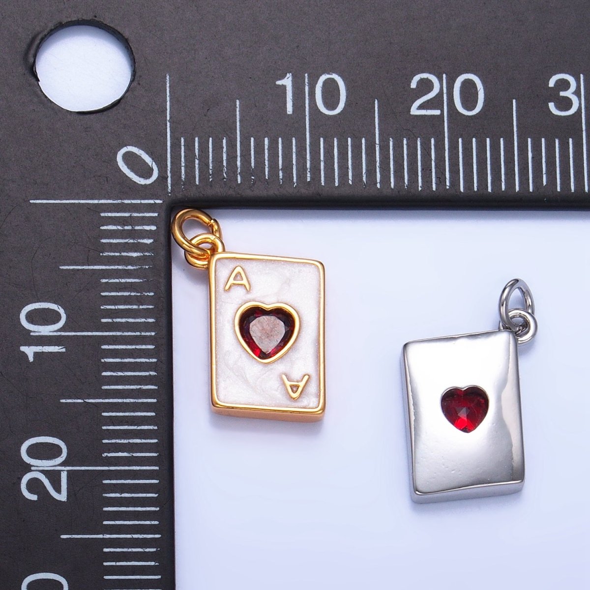 24K Gold Filled Ace of Hearts Cards CZ Enamel Charm in Gold & Silver | W008 - DLUXCA