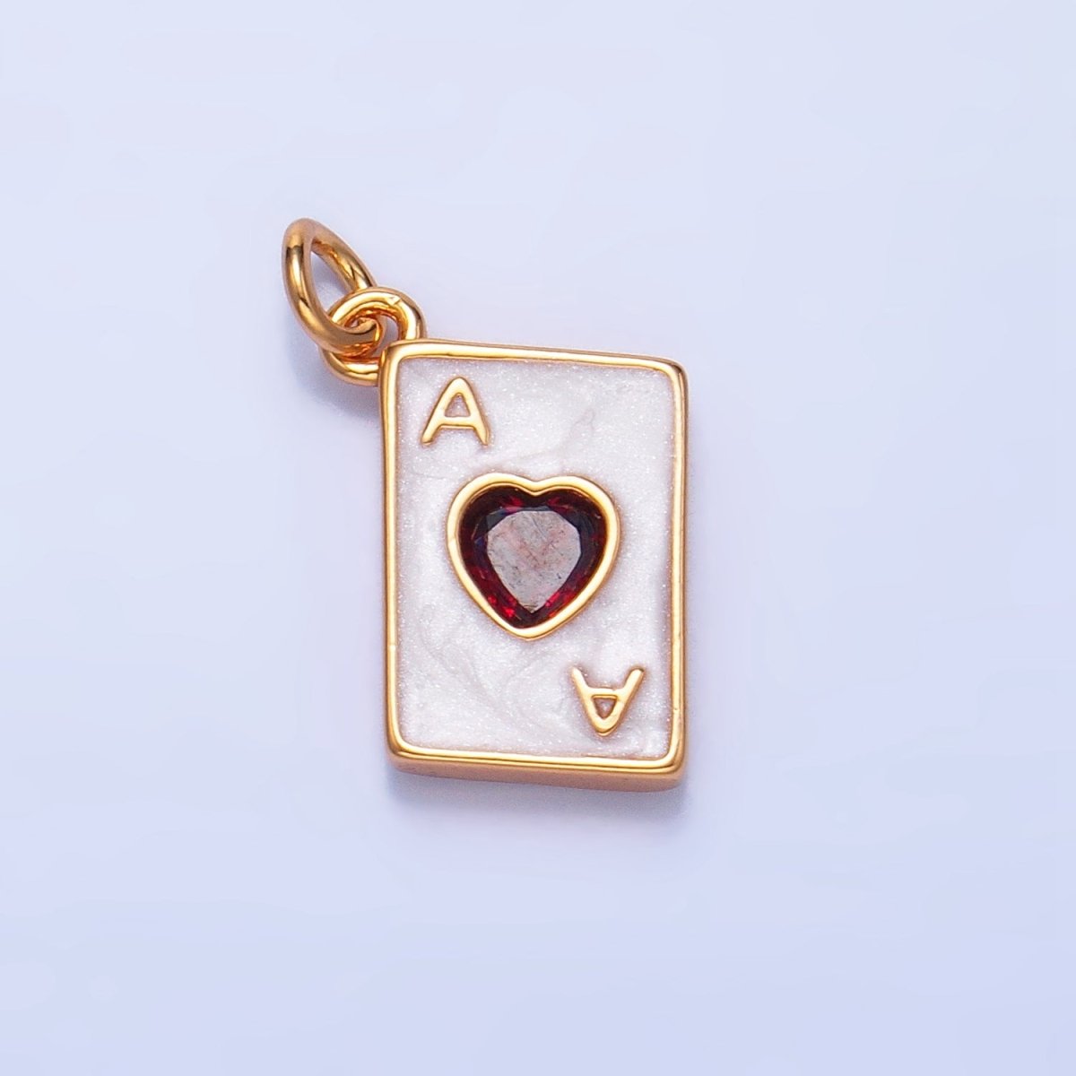 24K Gold Filled Ace of Hearts Cards CZ Enamel Charm in Gold & Silver | W008 - DLUXCA