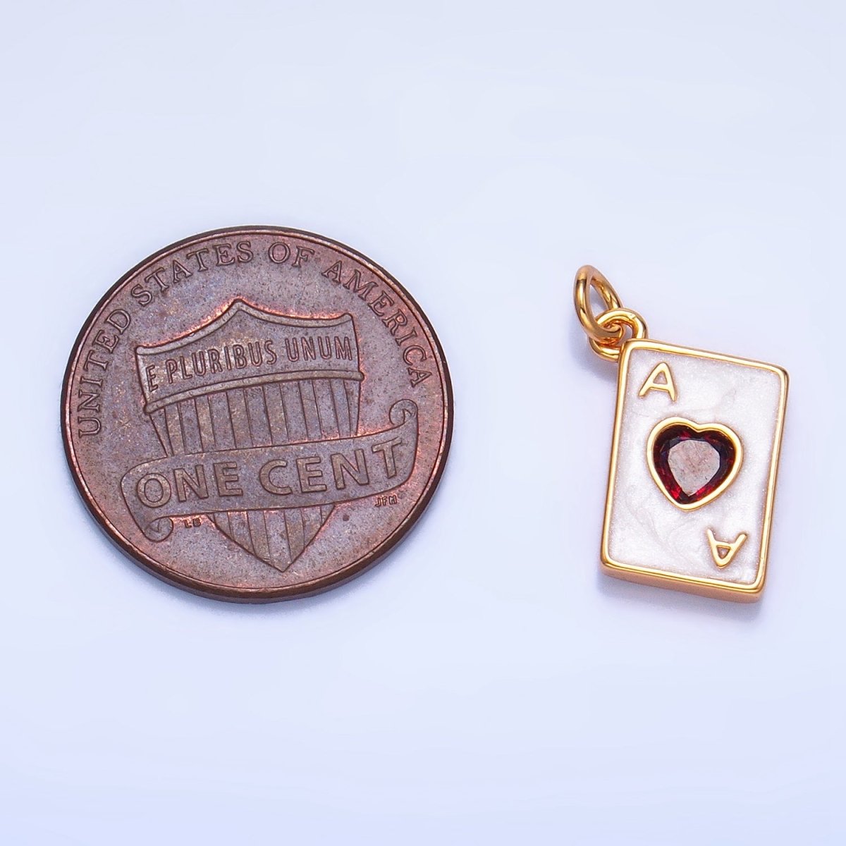 24K Gold Filled Ace of Hearts Cards CZ Enamel Charm in Gold & Silver | W008 - DLUXCA