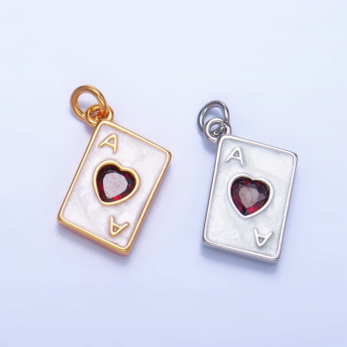 24K Gold Filled Ace of Hearts Cards CZ Enamel Charm in Gold & Silver | W008 - DLUXCA