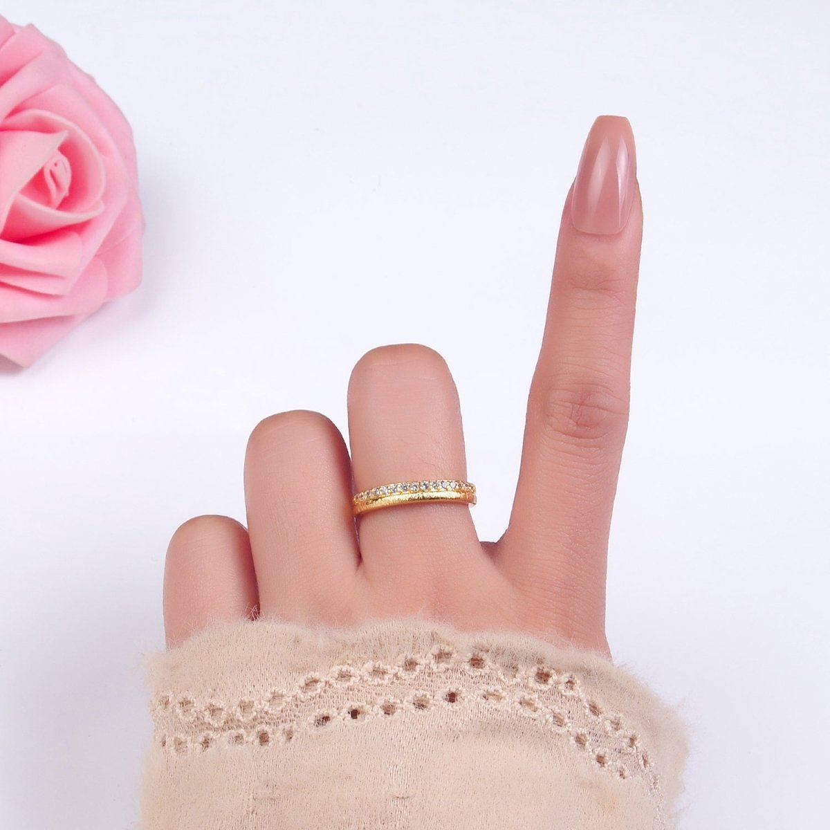 24K Gold Filled Adjustable Band Ring with Micro Pave | O - 334 - DLUXCA