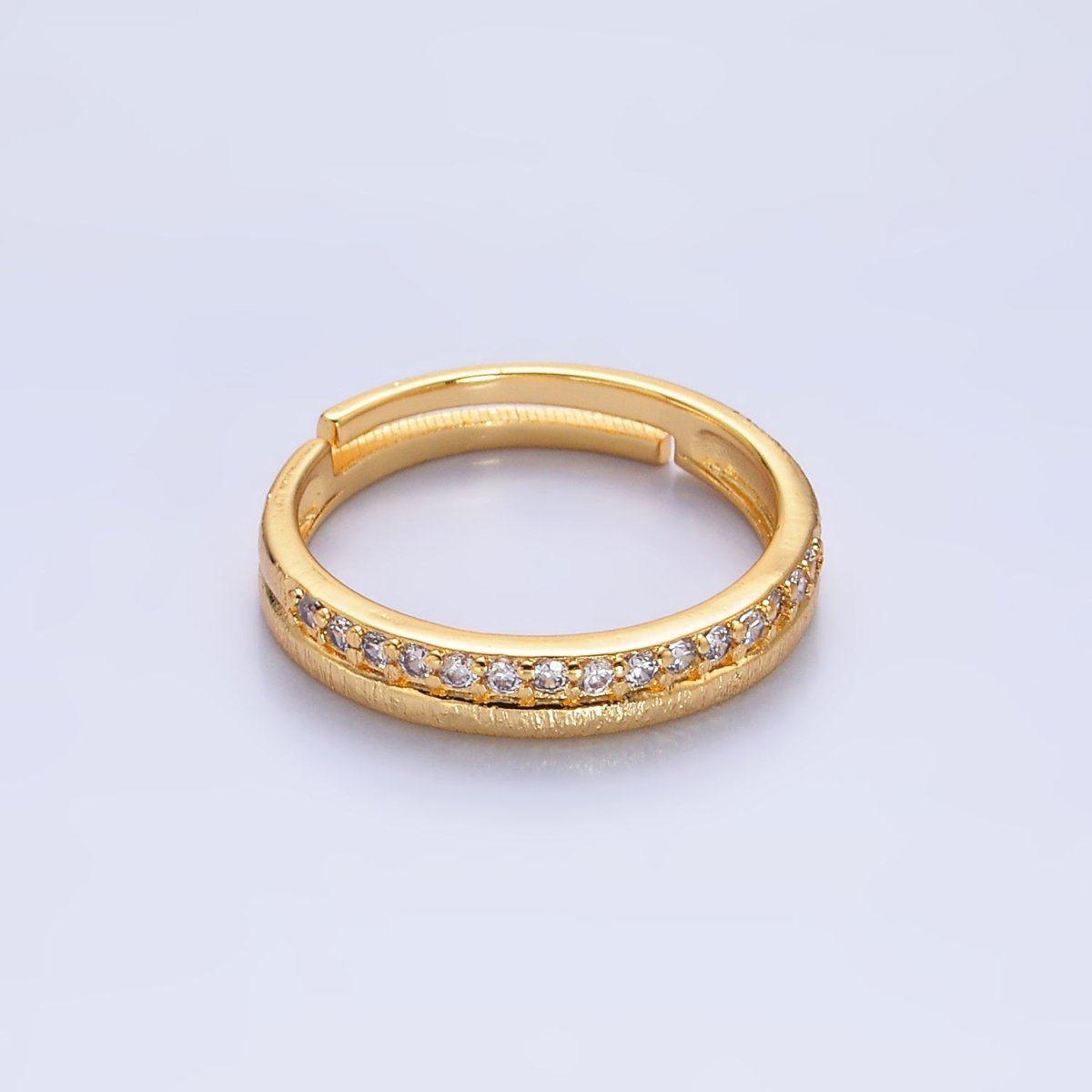 24K Gold Filled Adjustable Band Ring with Micro Pave | O - 334 - DLUXCA