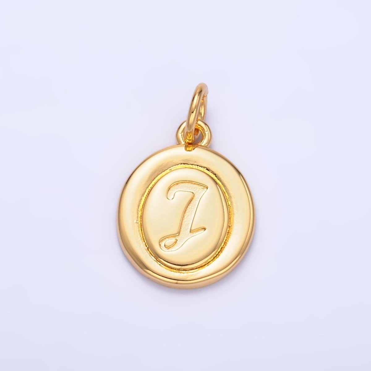 24K Gold Filled Alphabet Letter Initial Script Engraved Stamped Oval Charm | A836 - A848 - DLUXCA