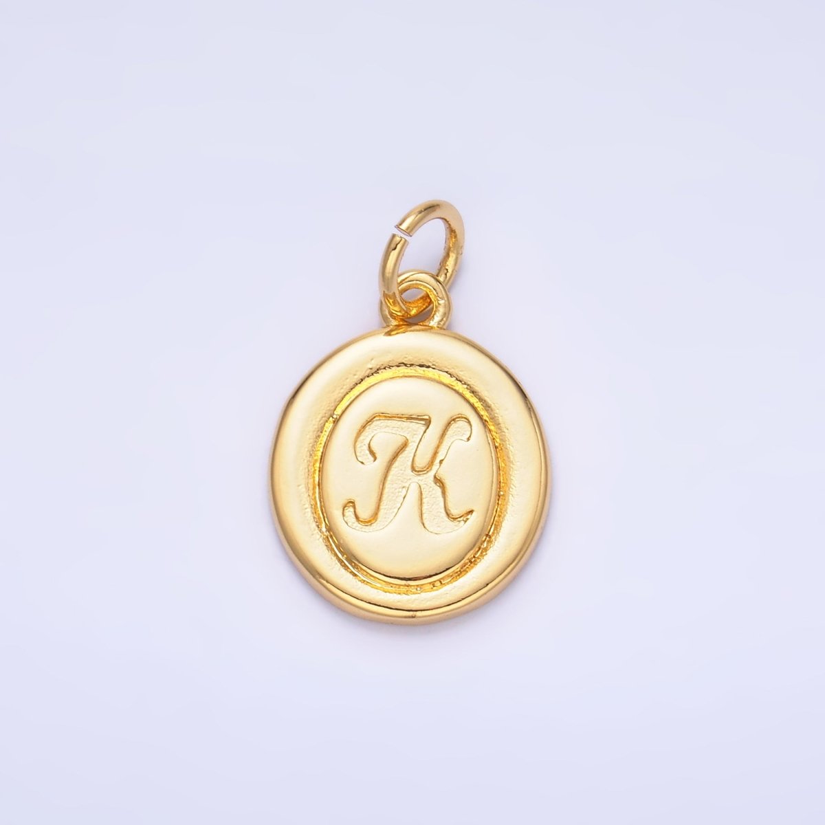 24K Gold Filled Alphabet Letter Initial Script Engraved Stamped Oval Charm | A836 - A848 - DLUXCA