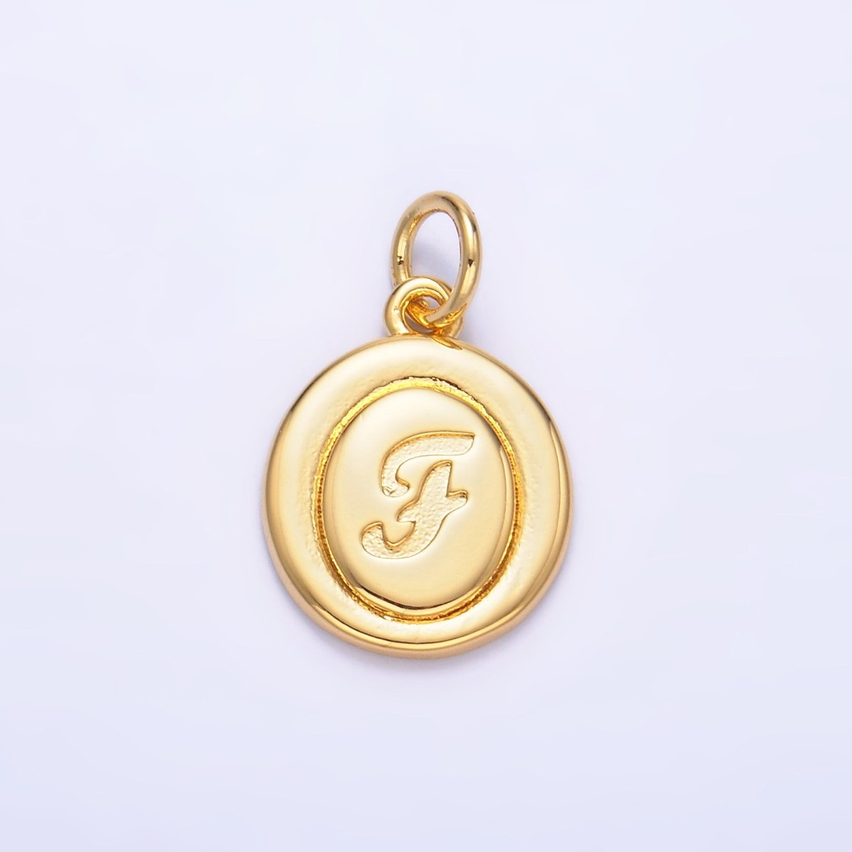 24K Gold Filled Alphabet Letter Initial Script Engraved Stamped Oval Charm | A836 - A848 - DLUXCA