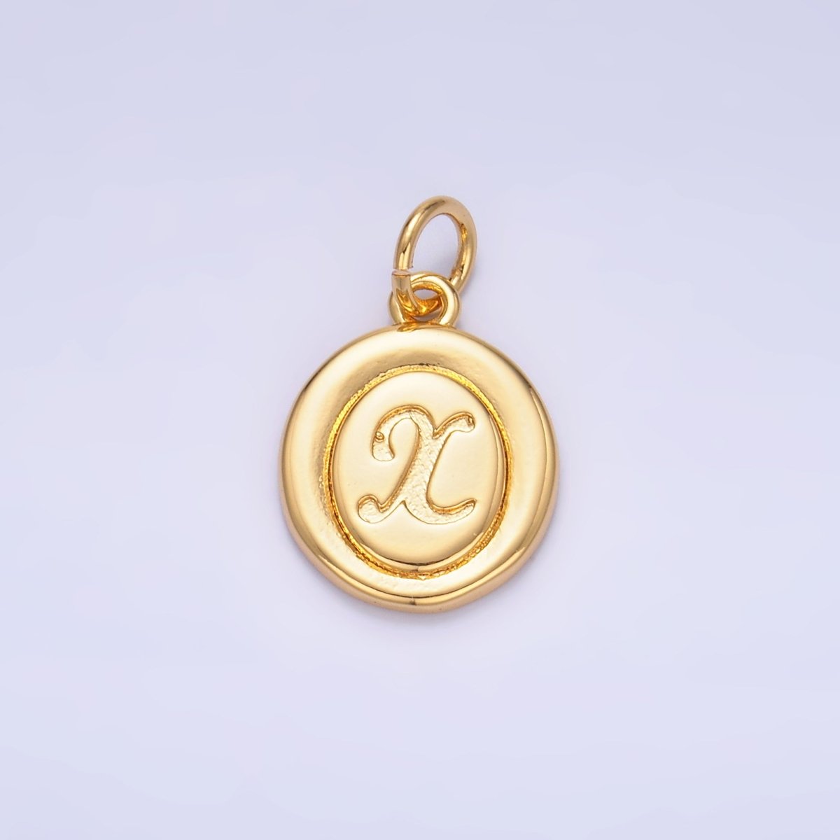 24K Gold Filled Alphabet Letter Initial Script Engraved Stamped Oval Charm | A836 - A848 - DLUXCA