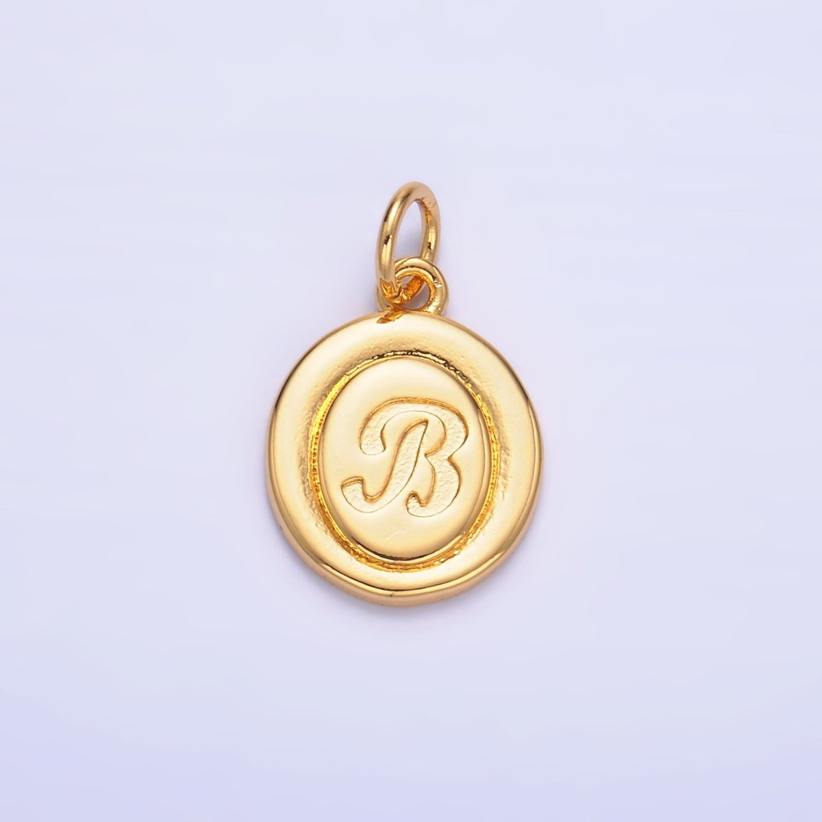 24K Gold Filled Alphabet Letter Initial Script Engraved Stamped Oval Charm | A836 - A848 - DLUXCA