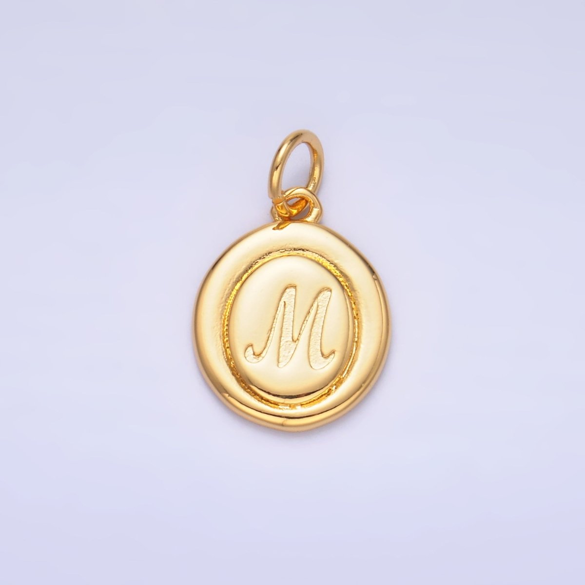 24K Gold Filled Alphabet Letter Initial Script Engraved Stamped Oval Charm | A836 - A848 - DLUXCA