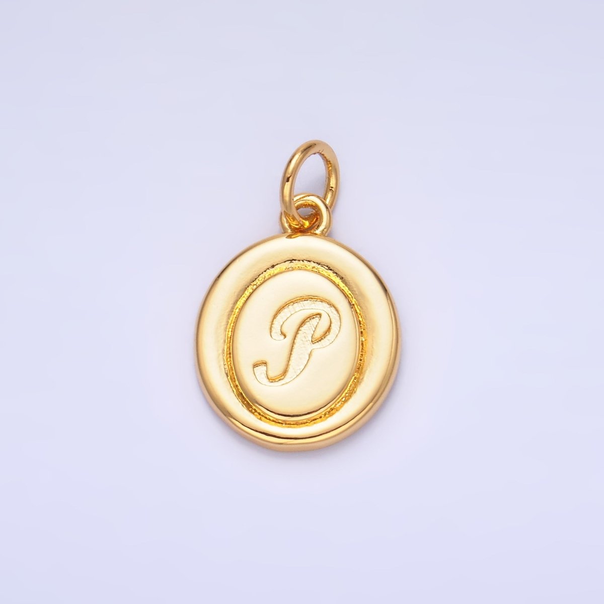 24K Gold Filled Alphabet Letter Initial Script Engraved Stamped Oval Charm | A836 - A848 - DLUXCA