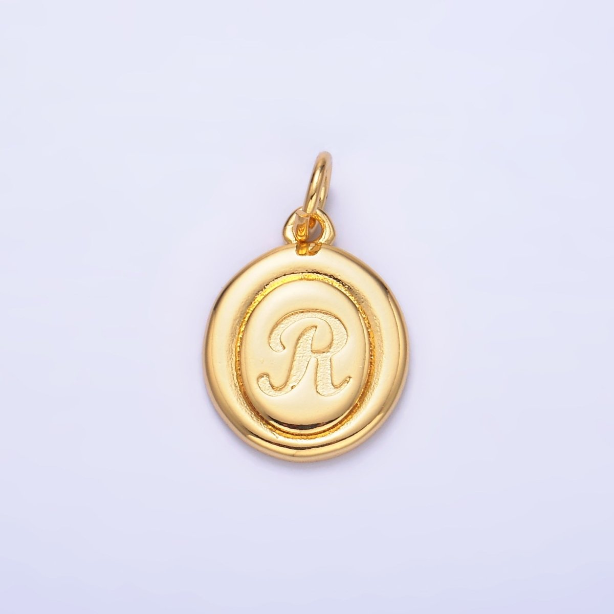 24K Gold Filled Alphabet Letter Initial Script Engraved Stamped Oval Charm | A836 - A848 - DLUXCA