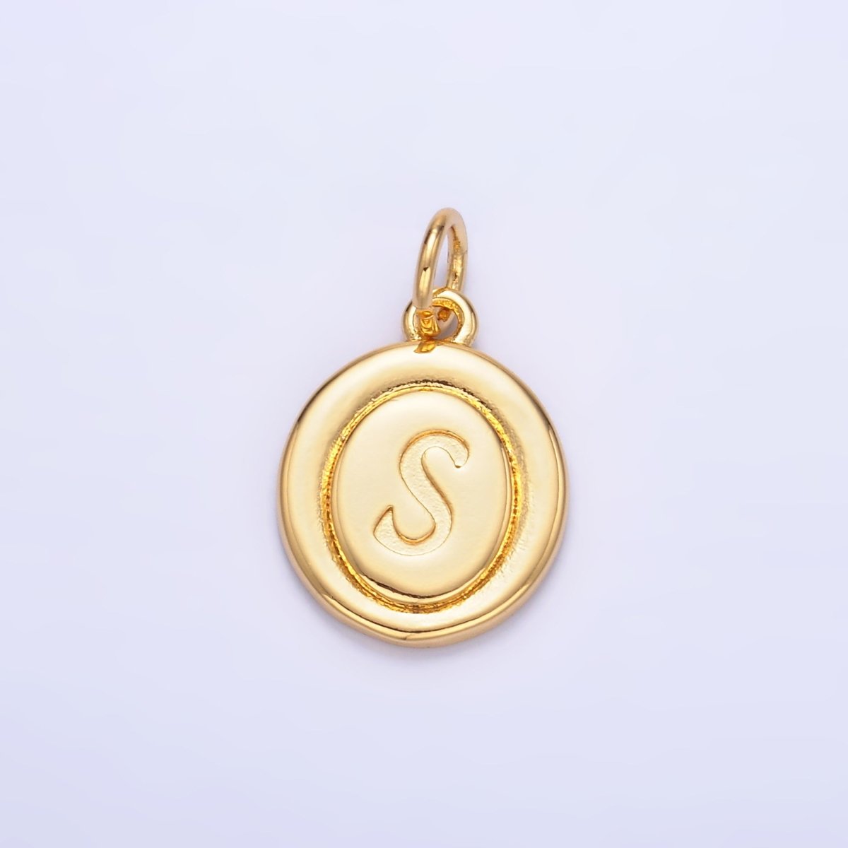 24K Gold Filled Alphabet Letter Initial Script Engraved Stamped Oval Charm | A836 - A848 - DLUXCA