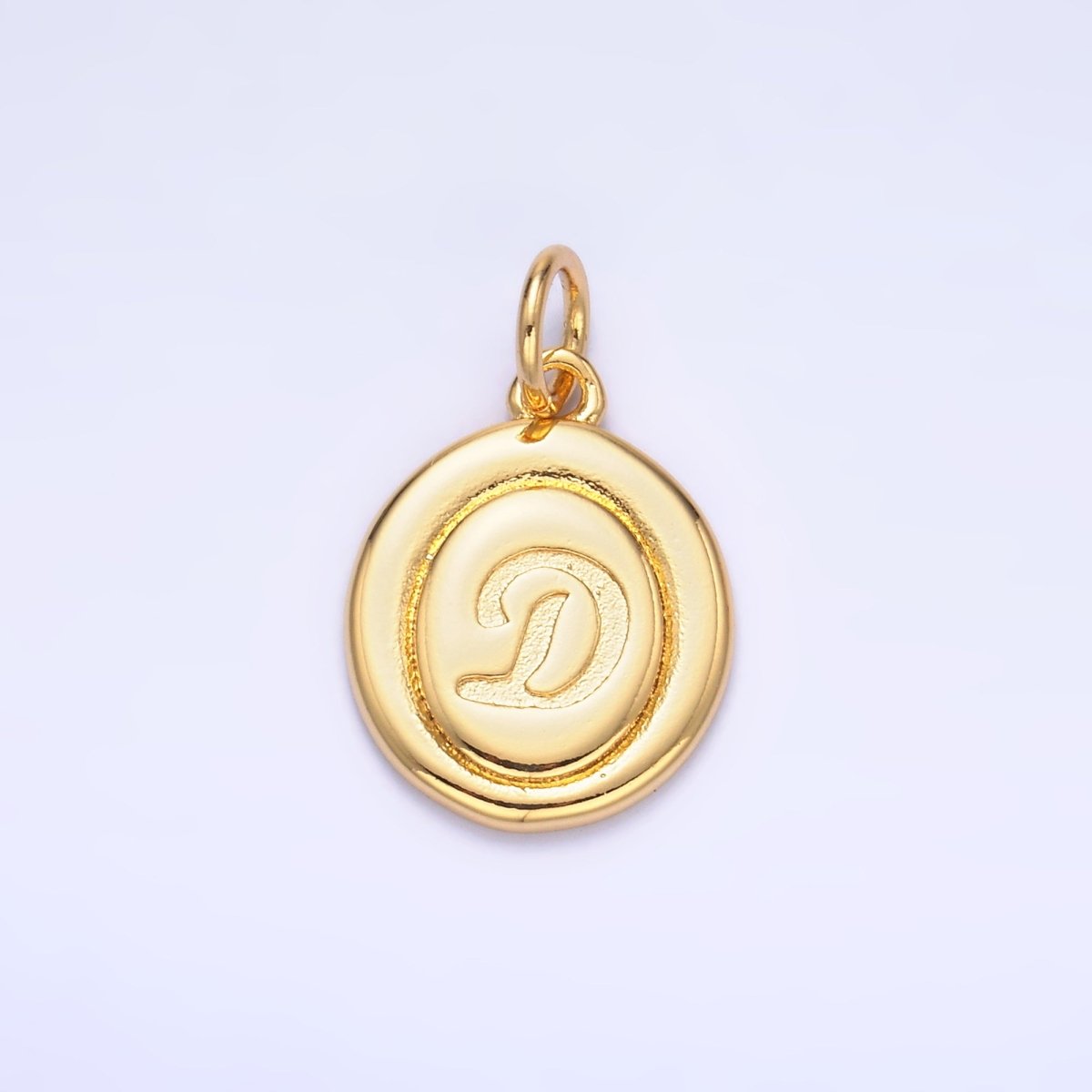 24K Gold Filled Alphabet Letter Initial Script Engraved Stamped Oval Charm | A836 - A848 - DLUXCA