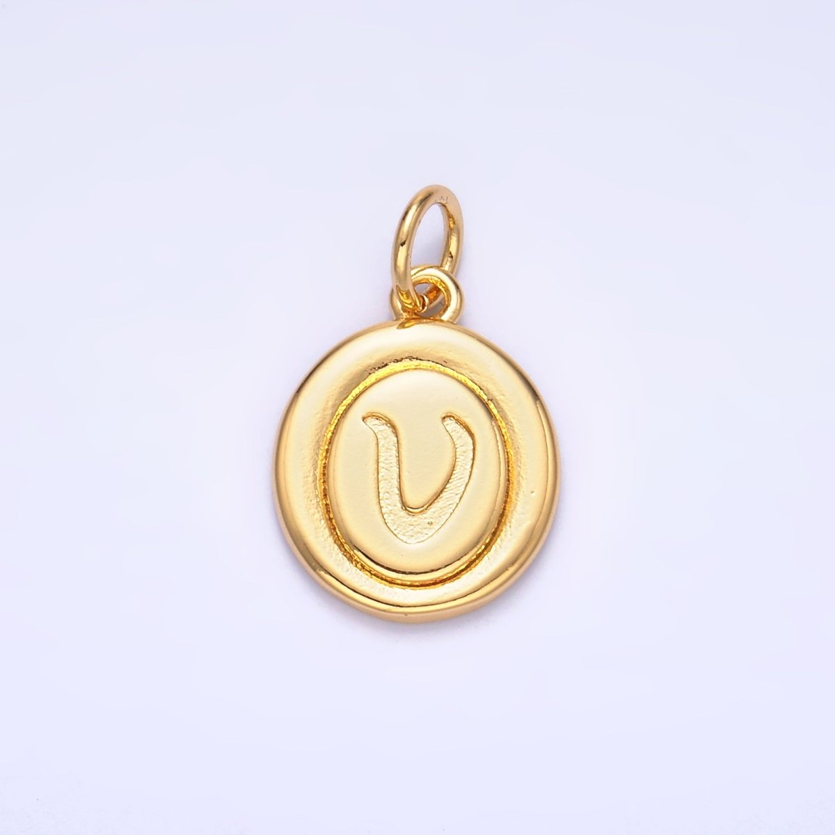 24K Gold Filled Alphabet Letter Initial Script Engraved Stamped Oval Charm | A836 - A848 - DLUXCA