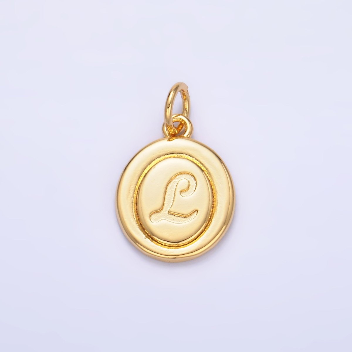 24K Gold Filled Alphabet Letter Initial Script Engraved Stamped Oval Charm | A836 - A848 - DLUXCA