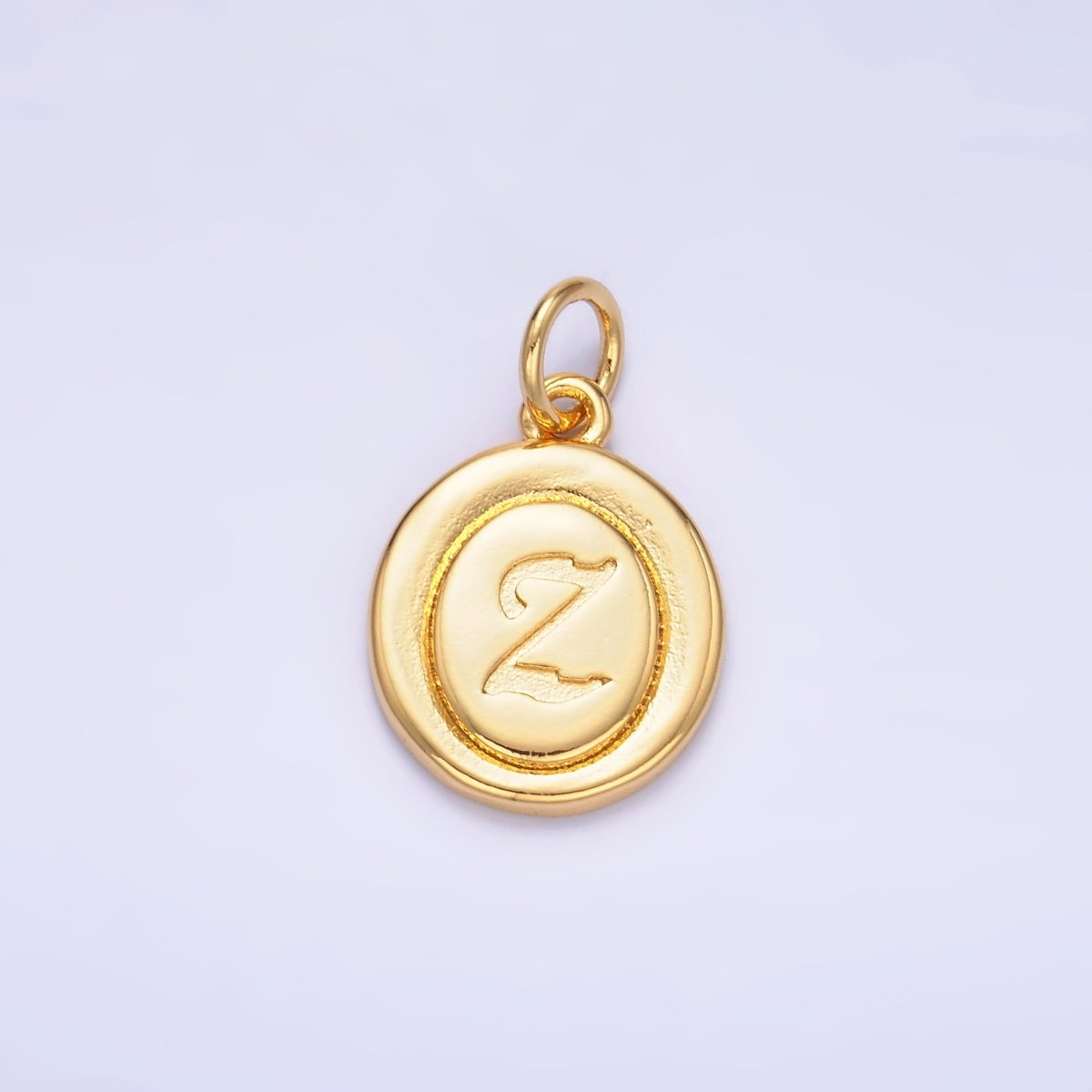 24K Gold Filled Alphabet Letter Initial Script Engraved Stamped Oval Charm | A836 - A848 - DLUXCA