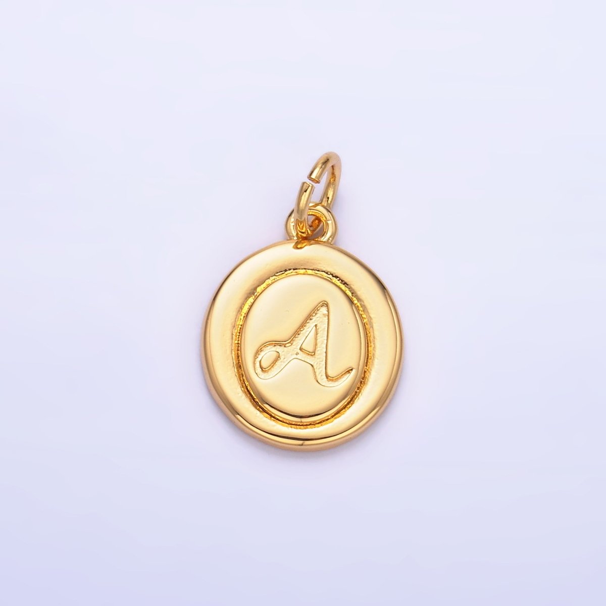 24K Gold Filled Alphabet Letter Initial Script Engraved Stamped Oval Charm | A836 - A848 - DLUXCA