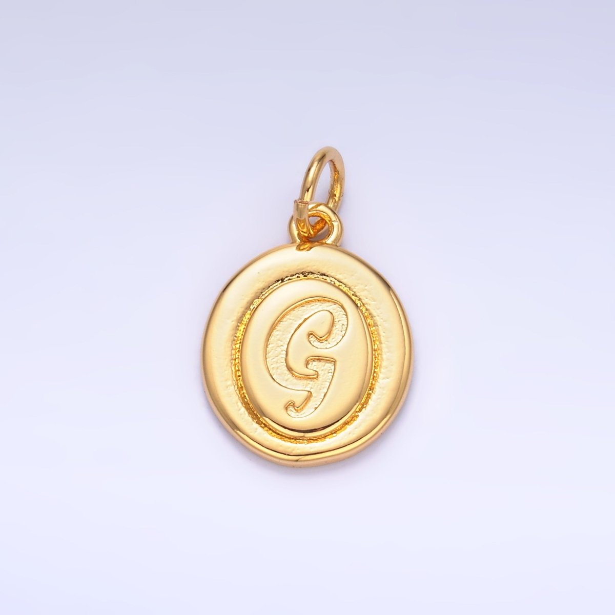 24K Gold Filled Alphabet Letter Initial Script Engraved Stamped Oval Charm | A836 - A848 - DLUXCA