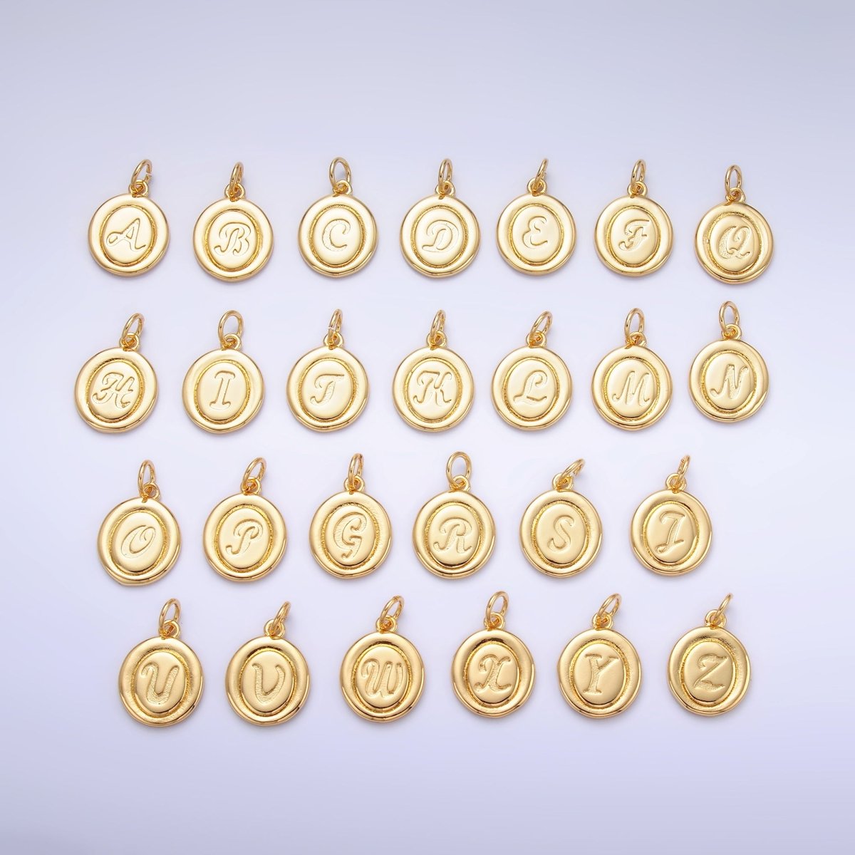 24K Gold Filled Alphabet Letter Initial Script Engraved Stamped Oval Charm | A836 - A848 - DLUXCA