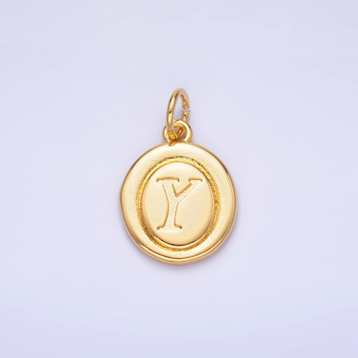 24K Gold Filled Alphabet Letter Initial Script Engraved Stamped Oval Charm | A836 - A848 - DLUXCA