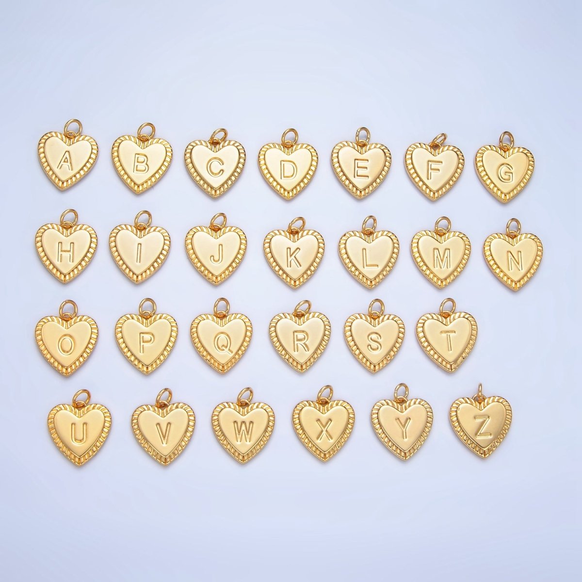 24K Gold Filled Alphabet Letter Initial Sunburst Heart Charm | A1500 - A1512 - DLUXCA