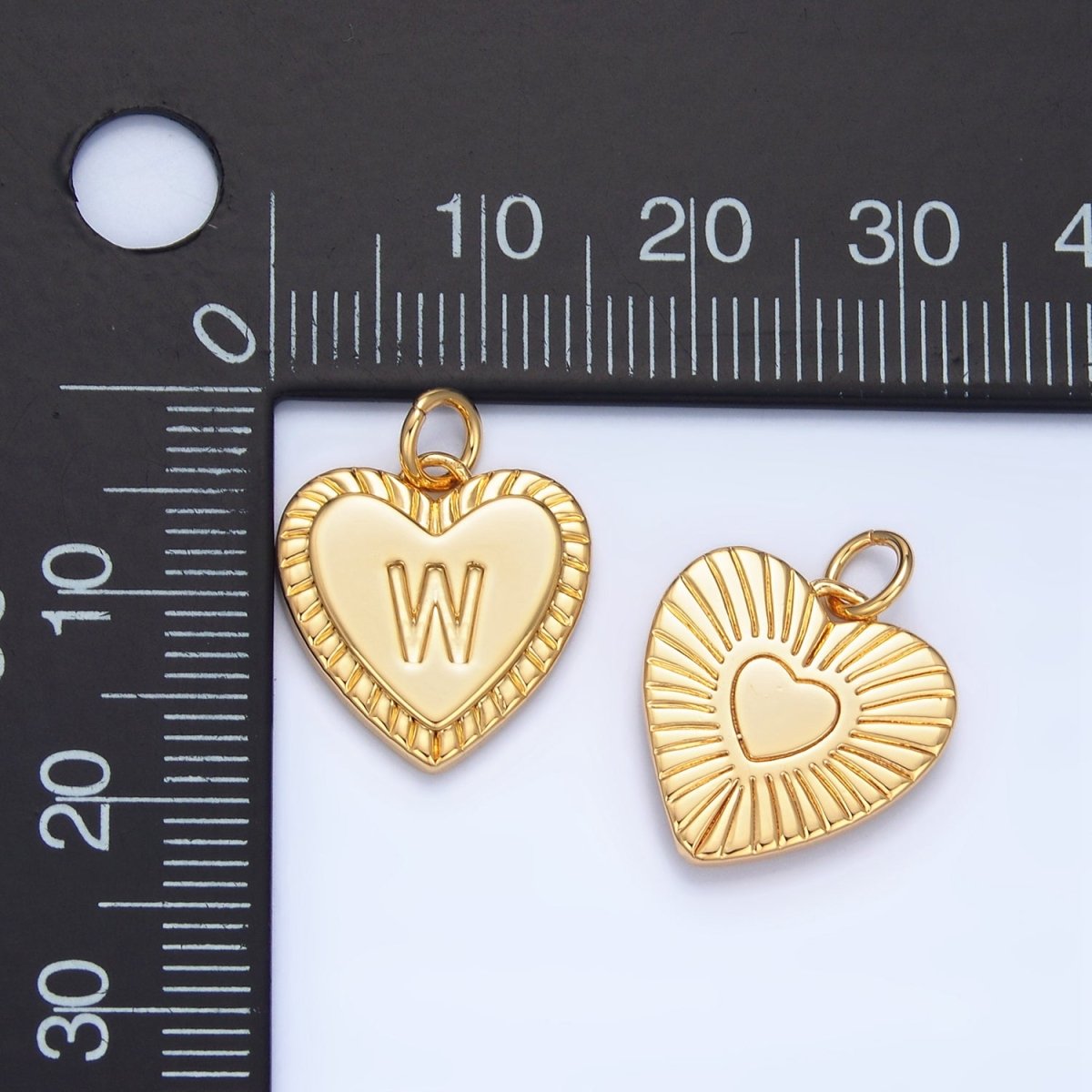 24K Gold Filled Alphabet Letter Initial Sunburst Heart Charm | A1500 - A1512 - DLUXCA