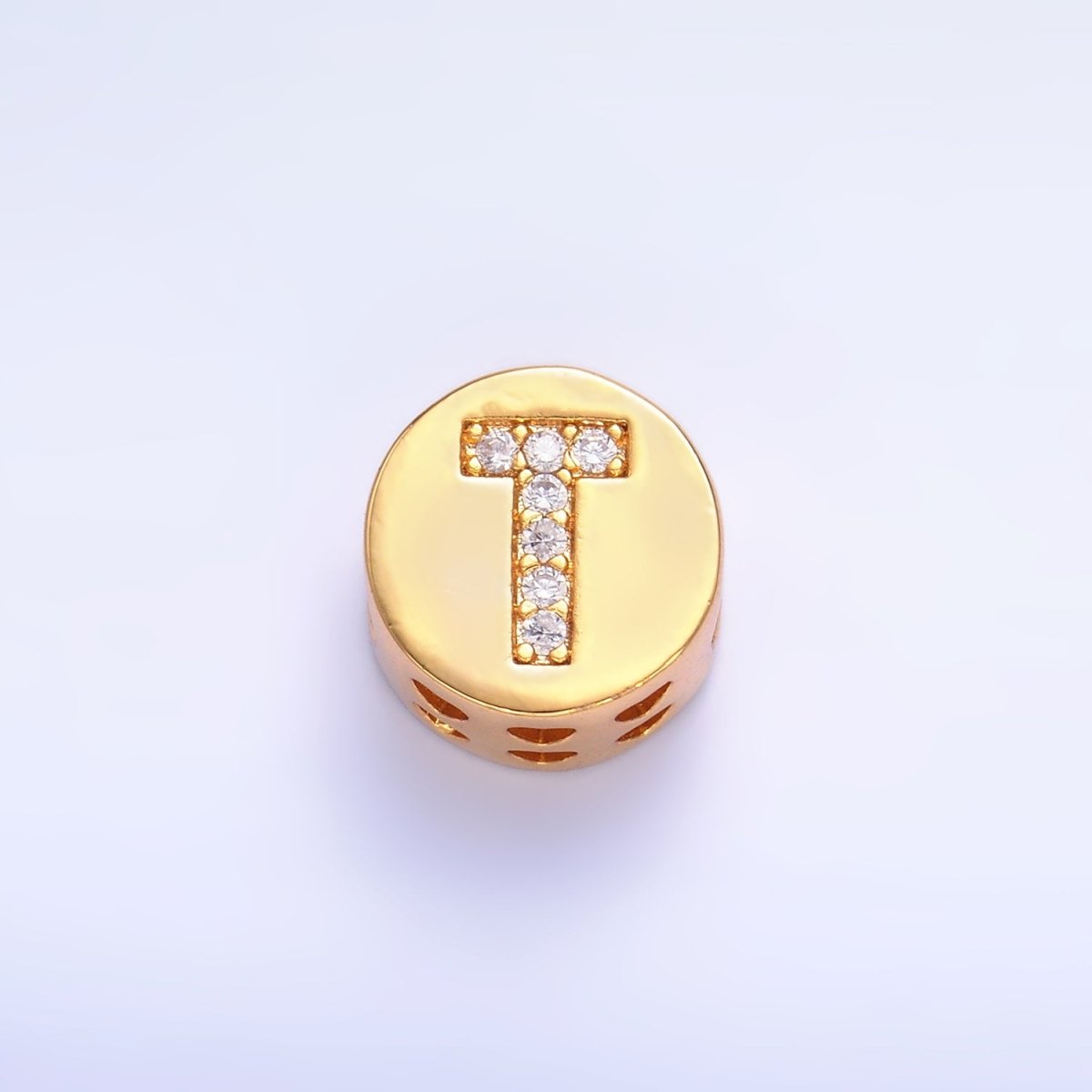 24K Gold Filled Alphabet Letter Micro Paved CZ Round Bead | A1526 - A1538 - DLUXCA