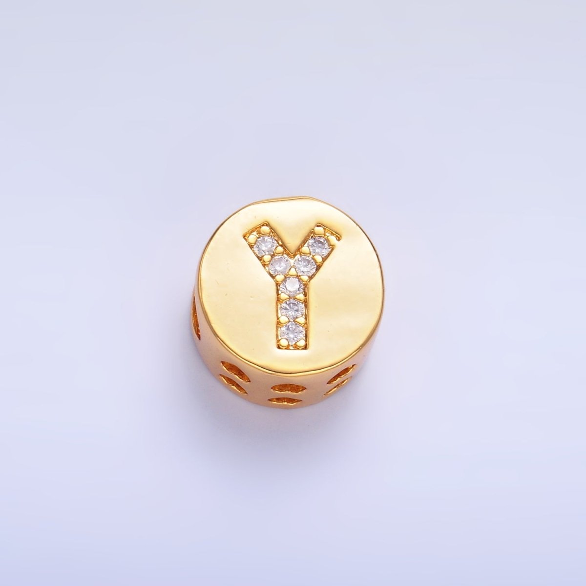 24K Gold Filled Alphabet Letter Micro Paved CZ Round Bead | A1526 - A1538 - DLUXCA