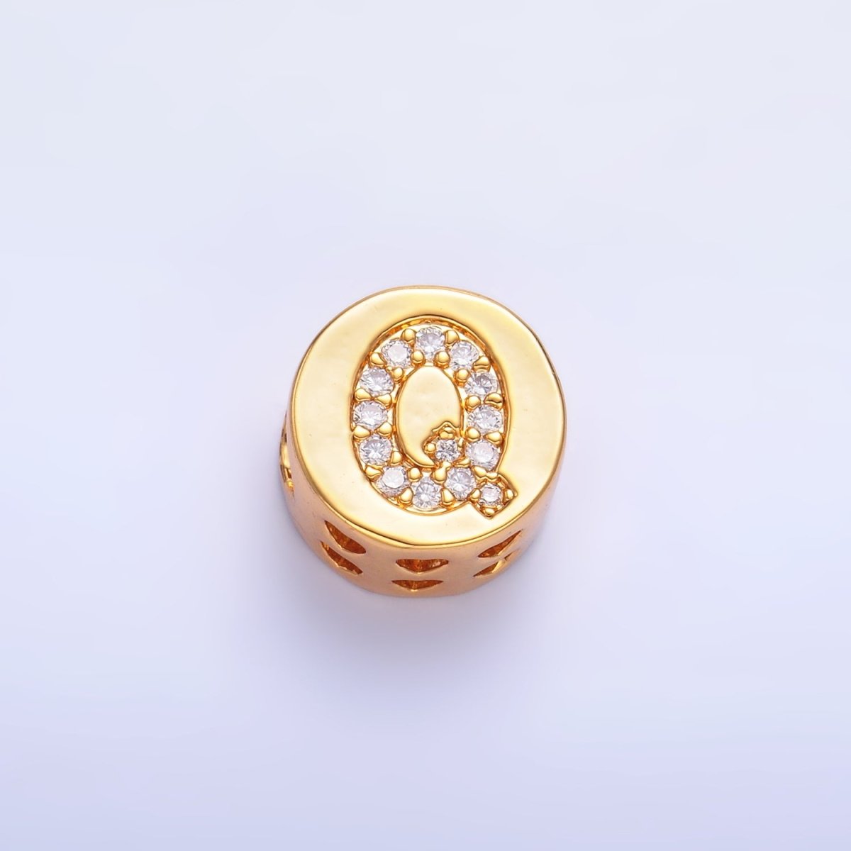 24K Gold Filled Alphabet Letter Micro Paved CZ Round Bead | A1526 - A1538 - DLUXCA