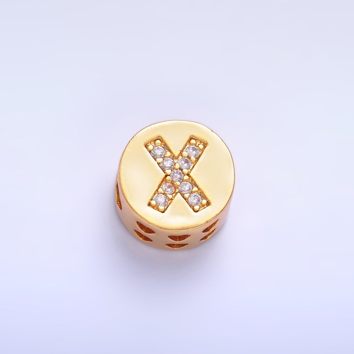 24K Gold Filled Alphabet Letter Micro Paved CZ Round Bead | A1526 - A1538 - DLUXCA