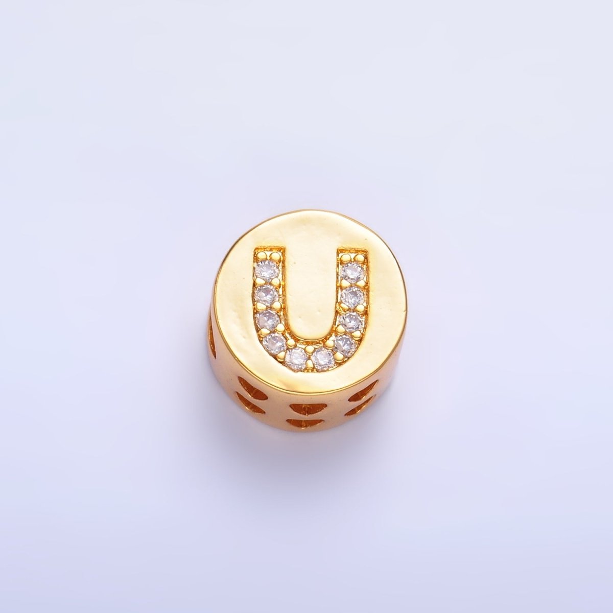 24K Gold Filled Alphabet Letter Micro Paved CZ Round Bead | A1526 - A1538 - DLUXCA