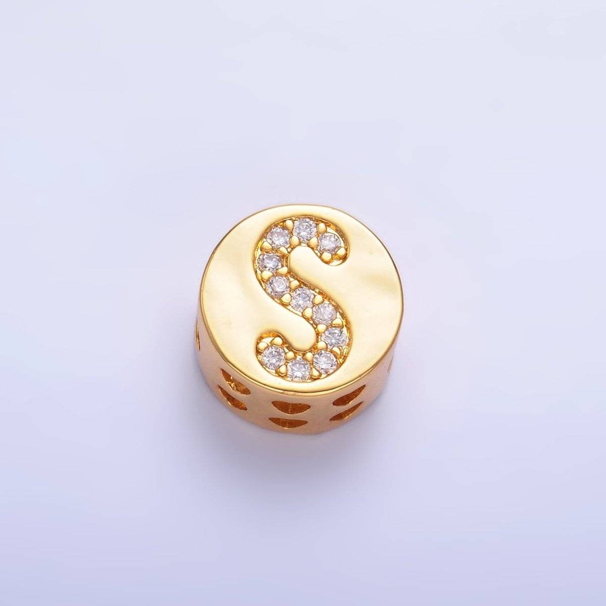 24K Gold Filled Alphabet Letter Micro Paved CZ Round Bead | A1526 - A1538 - DLUXCA