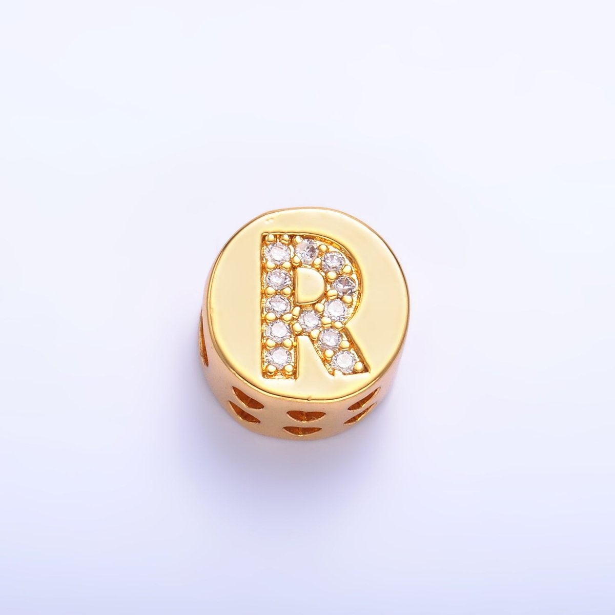 24K Gold Filled Alphabet Letter Micro Paved CZ Round Bead | A1526 - A1538 - DLUXCA