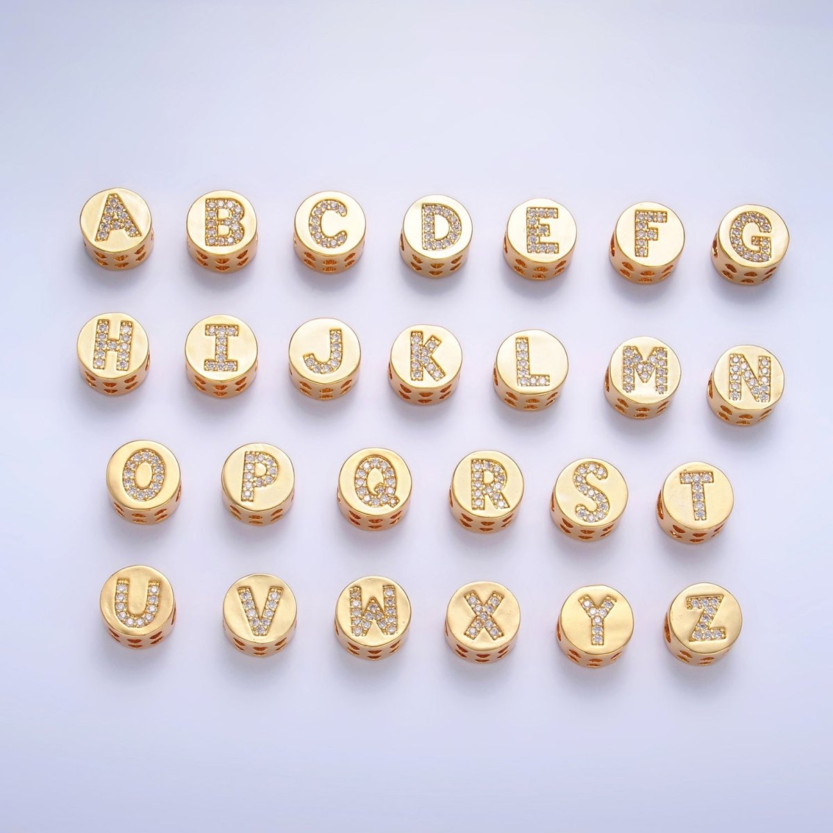 24K Gold Filled Alphabet Letter Micro Paved CZ Round Bead | A1526 - A1538 - DLUXCA