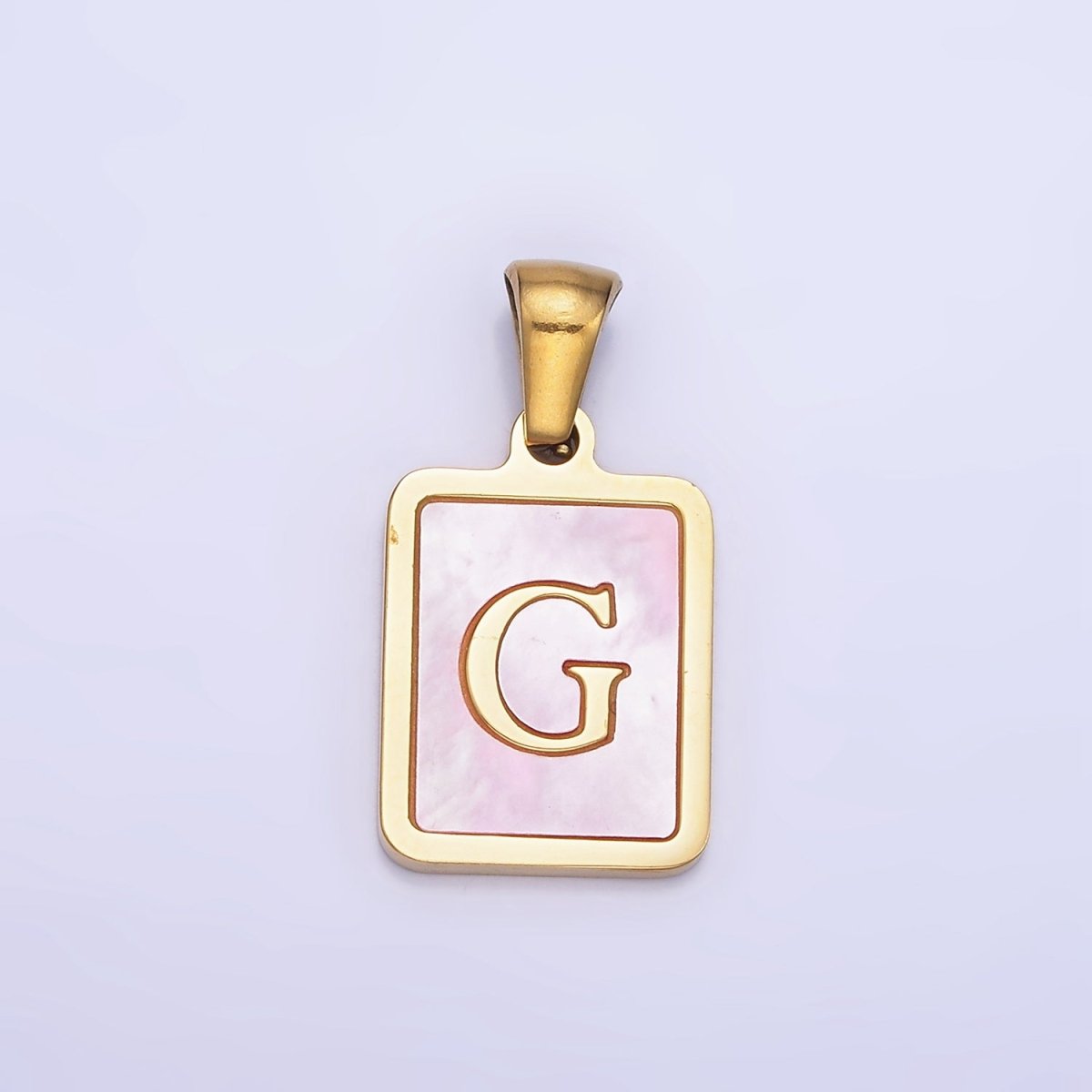 24K Gold Filled Alphabet Letter Pink Shell Pearl Bezel Pendant | A1565 - A1577 - DLUXCA