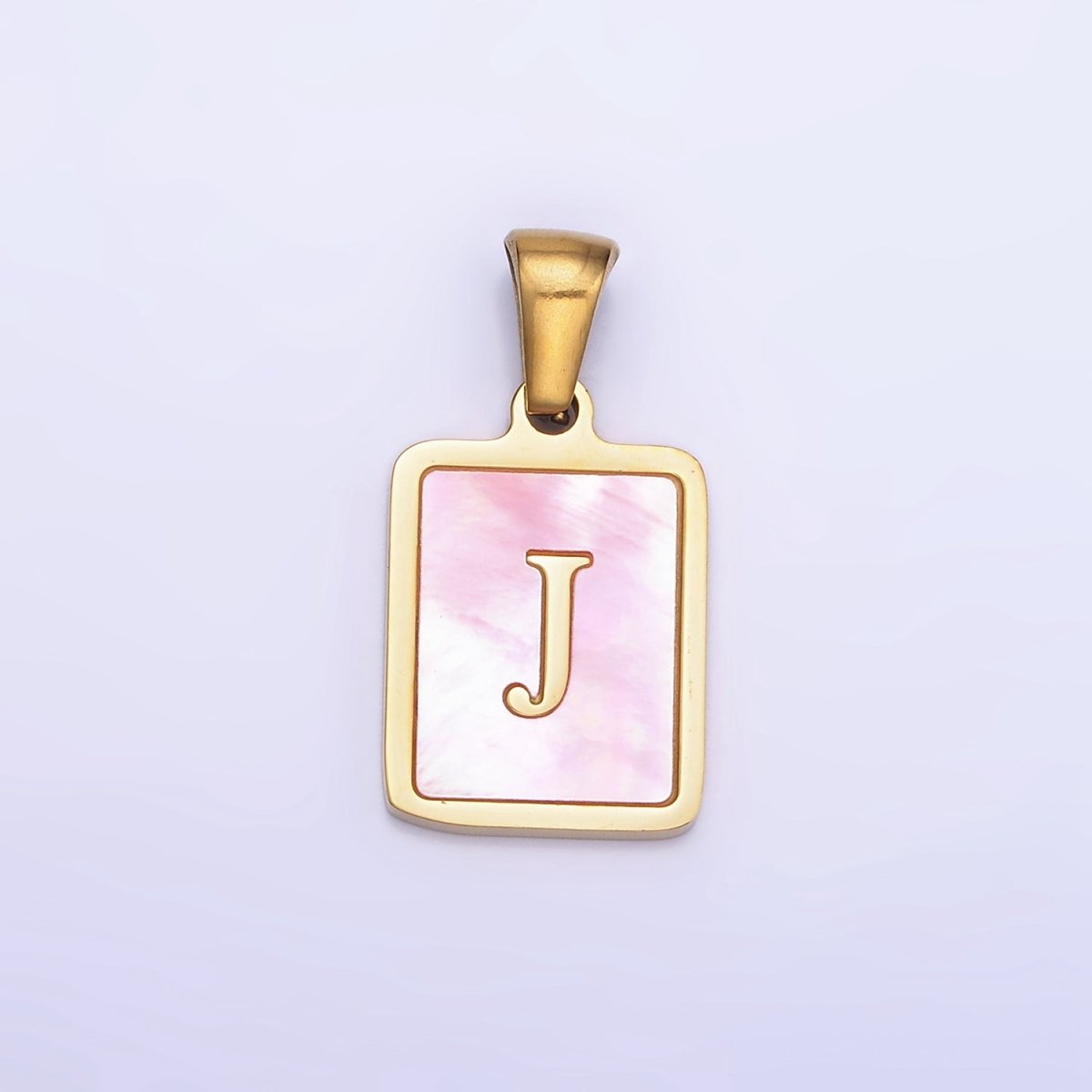 24K Gold Filled Alphabet Letter Pink Shell Pearl Bezel Pendant | A1565 - A1577 - DLUXCA