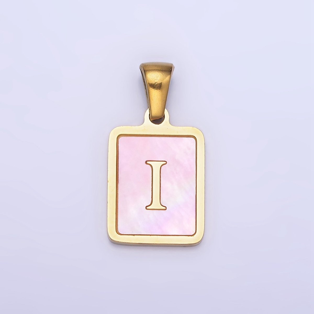 24K Gold Filled Alphabet Letter Pink Shell Pearl Bezel Pendant | A1565 - A1577 - DLUXCA