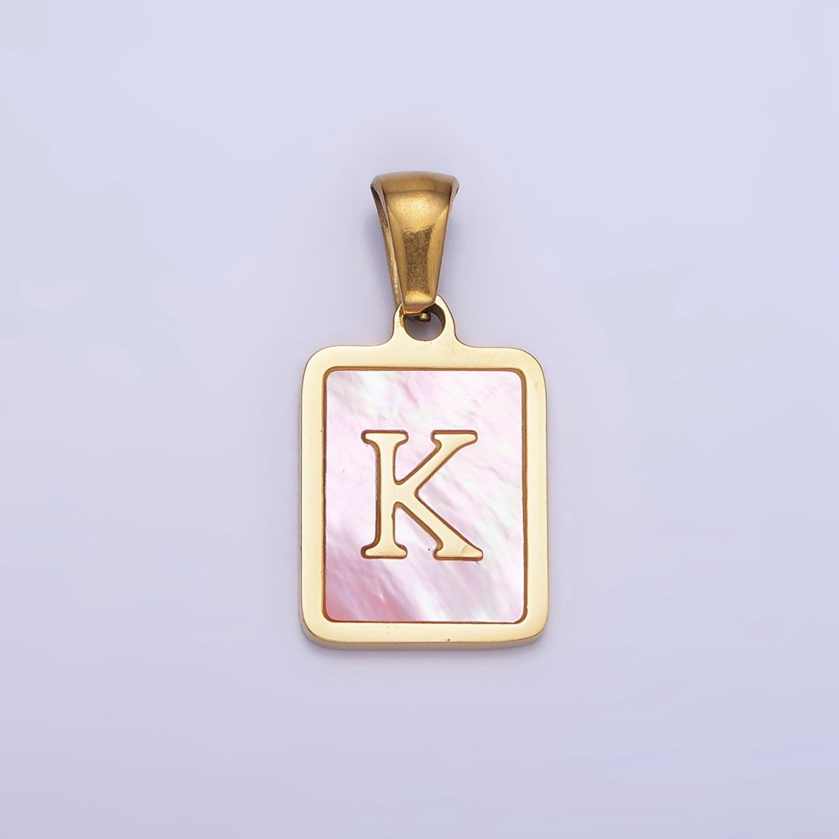 24K Gold Filled Alphabet Letter Pink Shell Pearl Bezel Pendant | A1565 - A1577 - DLUXCA