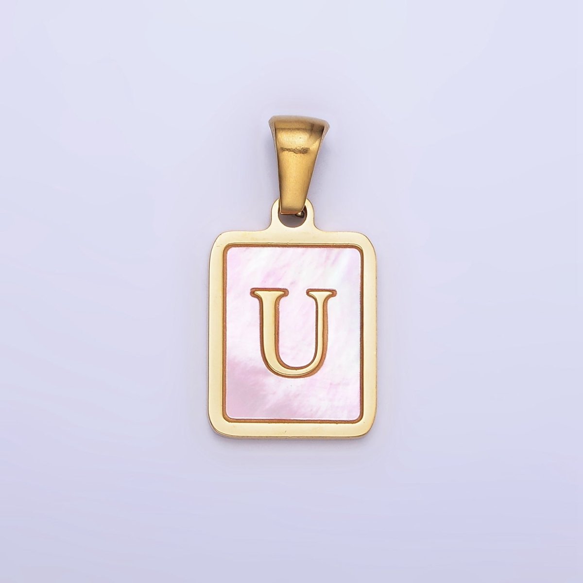 24K Gold Filled Alphabet Letter Pink Shell Pearl Bezel Pendant | A1565 - A1577 - DLUXCA