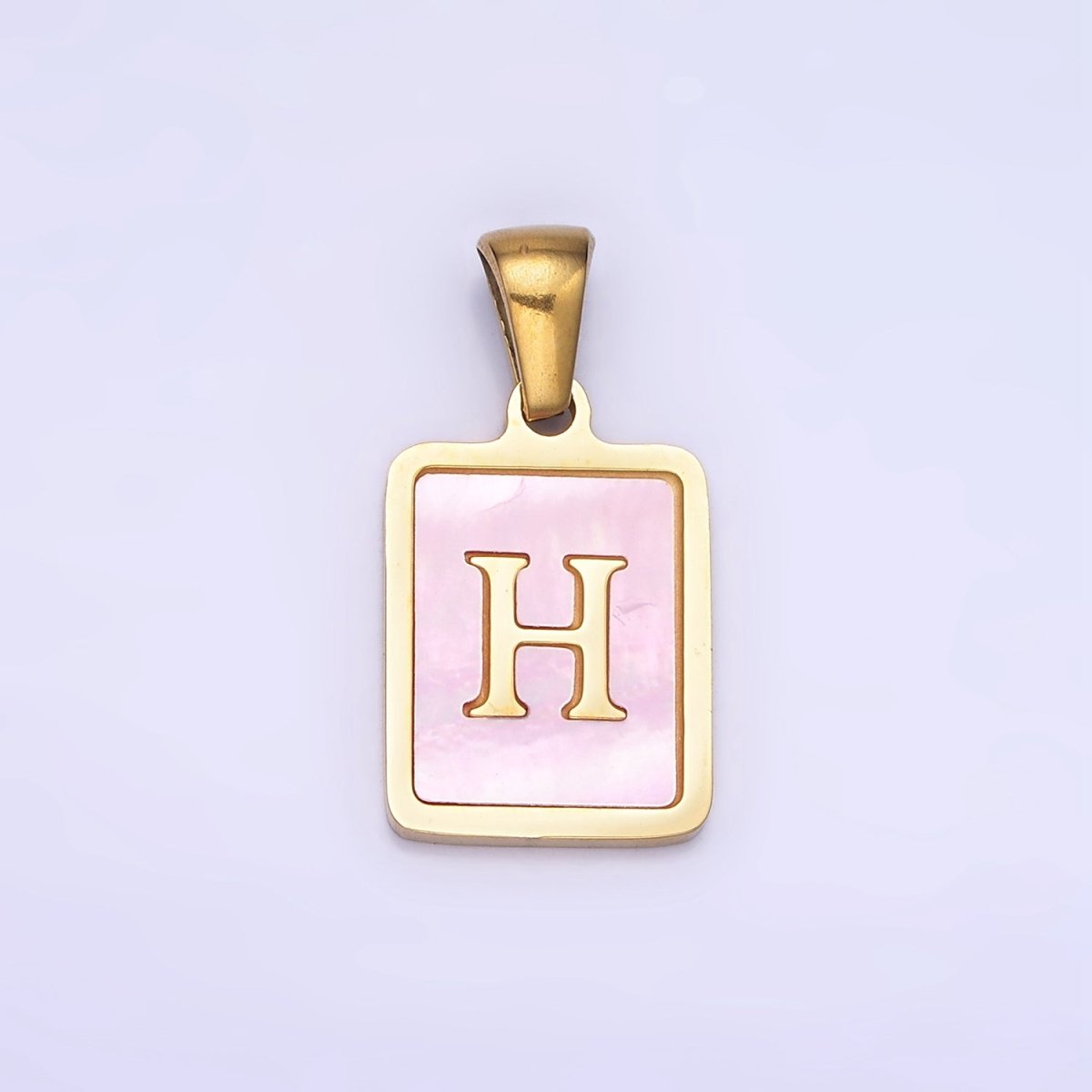 24K Gold Filled Alphabet Letter Pink Shell Pearl Bezel Pendant | A1565 - A1577 - DLUXCA