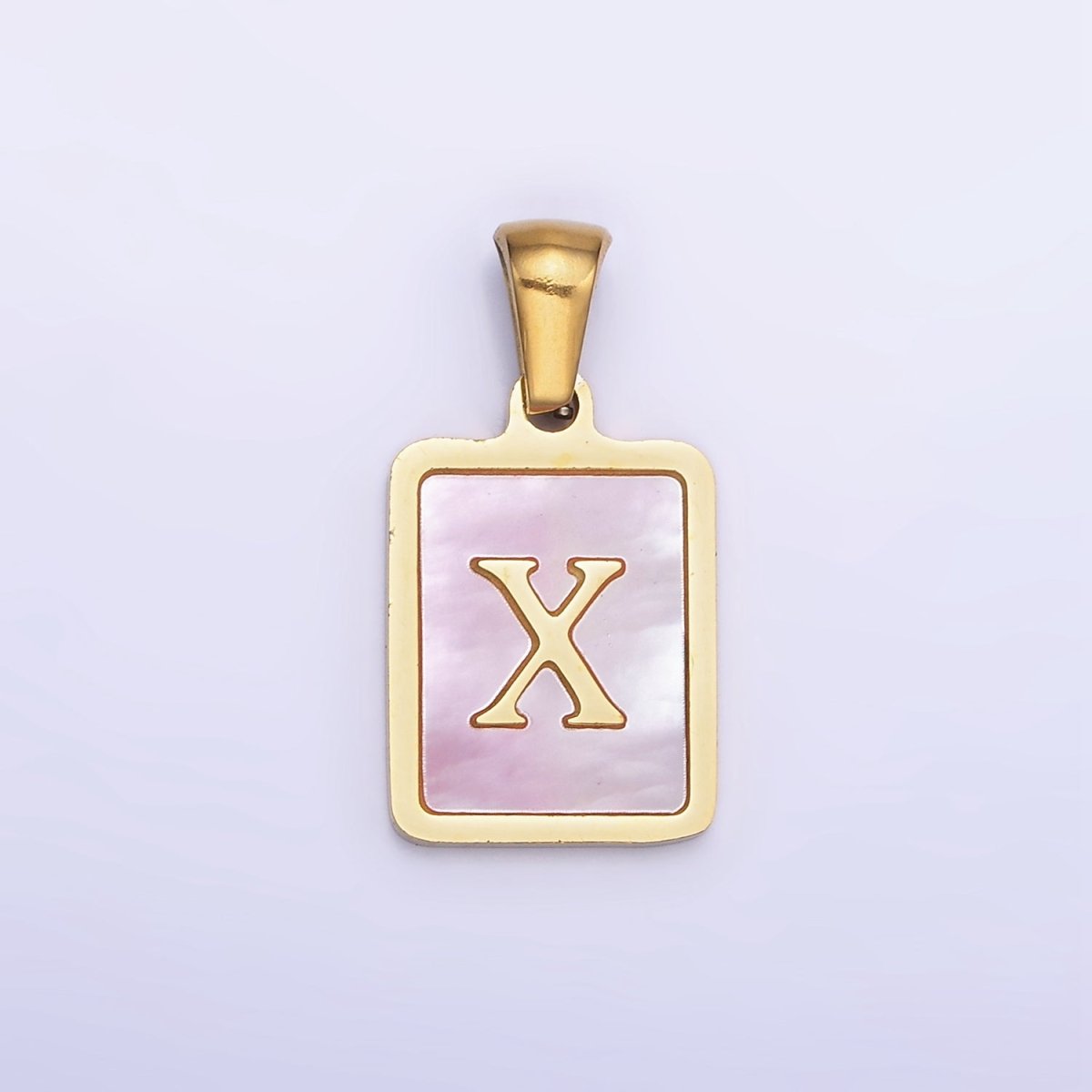 24K Gold Filled Alphabet Letter Pink Shell Pearl Bezel Pendant | A1565 - A1577 - DLUXCA